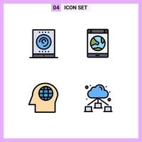 groupe de 4 signes et symboles de couleurs plates remplies pour les éléments de conception vectoriels modifiables de la tête internet de la tablette de bureau vecteur