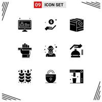 pack de 9 signes et symboles de glyphes solides modernes pour les supports d'impression web tels que la règle apprendre la boîte main expédition éléments de conception vectoriels modifiables vecteur