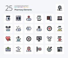 éléments de pharmacie pack d'icônes rempli de 25 lignes, y compris médical. préservatif. pilules. pilules. médical vecteur