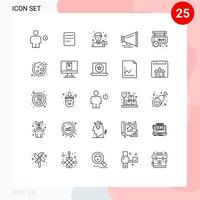 pack de 25 signes et symboles de lignes modernes pour les supports d'impression Web tels que l'achat d'éléments de conception vectoriels modifiables de portrait d'appareil photo de motivation vecteur