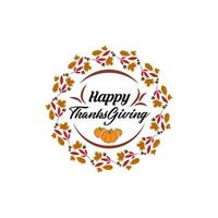 joyeux jour de thanksgiving avec des feuilles d'automne. lettrage de texte dessiné à la main pour le jour de thanksgiving vecteur