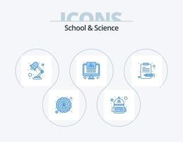 pack d'icônes bleu scolaire et scientifique 5 conception d'icônes. contenu. lampe. formule. moniteur vecteur