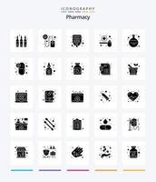 pharmacie créative pack d'icônes noir solide 25 glyphes tel que le verre. scoop. médical. médecine. alimentation vecteur
