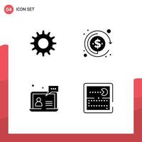 4 concept de glyphe solide pour les sites Web mobiles et les applications cog support de devise client éléments de conception vectoriels modifiables vecteur