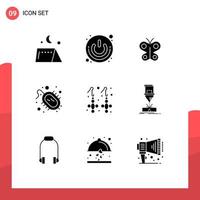 9 concept de glyphe solide pour les sites Web mobiles et les applications boucle d'oreille virus commutateur maladie printemps éléments de conception vectoriels modifiables vecteur
