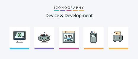 appareil et ligne de développement remplis de 5 packs d'icônes, y compris la cellule. ordinateur . navigateur. grille-pain. griller. conception d'icônes créatives vecteur