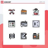 ensemble de 9 symboles d'icônes d'interface utilisateur modernes signes pour les paramètres communication crédit laboratoire éléments de conception vectoriels modifiables chimiques vecteur