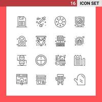 contour de l'interface mobile ensemble de 16 pictogrammes d'éléments de conception vectoriels modifiables de protection d'étiquette de beignet d'amour de mariage vecteur