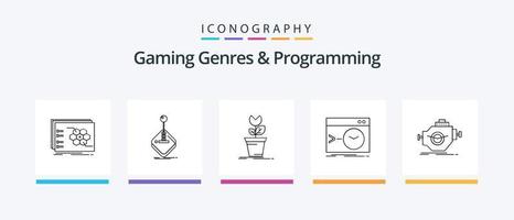 genres de jeu et pack d'icônes de la ligne de programmation 5, y compris dans le sens des aiguilles d'une montre. sauvegarde. manette. repère. fort. conception d'icônes créatives vecteur