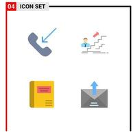 4 pack d'icônes plates d'interface utilisateur de signes et symboles modernes de développement de téléphone de carnet d'appels éléments de conception vectoriels modifiables de livre médical vecteur