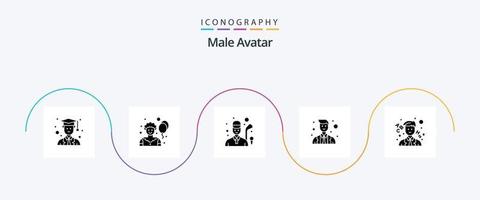 pack d'icônes de glyphe d'avatar masculin 5 comprenant. école. jouer au golf. apprendre. officier vecteur