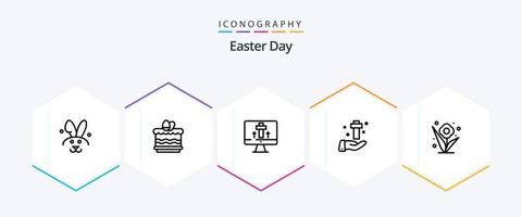 pack d'icônes de 25 lignes de pâques comprenant une plante. Pâques. filtrer. croix. fête vecteur
