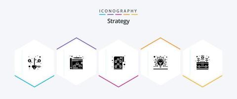 stratégie 25 pack d'icônes de glyphes, y compris l'étui. sac. stratégie. idée. concept vecteur
