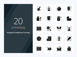 20 icône de glyphe solide de concept de soins de santé hospitaliers pour la présentation vecteur