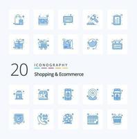 20 pack d'icônes de couleur bleue pour le shopping et le commerce électronique comme l'application de localisation de sac étoile vecteur