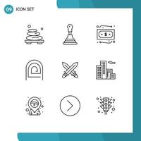 9 concept de contour pour les sites Web mobiles et les applications lecteur d'escrime modèle d'argent éléments de conception vectoriels modifiables par empreintes digitales vecteur