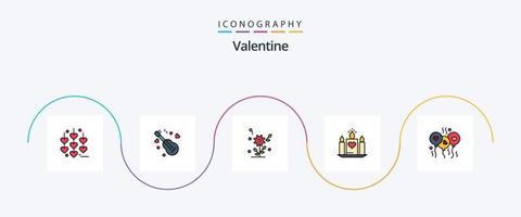 pack d'icônes plat rempli de 5 lignes de la saint-valentin, y compris le coeur. bloone. aimer. mariage. aimer vecteur