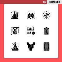 pack de 9 signes et symboles de glyphes solides modernes pour les supports d'impression Web tels que les éléments de conception vectoriels modifiables de la loi sur les pièces médicales vecteur