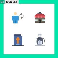 pack d'icônes plates de 4 symboles universels d'avatar halloween sync maison thé éléments de conception vectoriels modifiables vecteur
