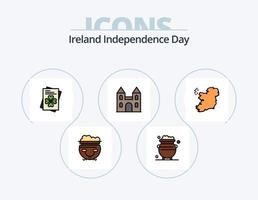 pack d'icônes rempli de ligne de jour de l'indépendance de l'irlande 5 conception d'icônes. pièce de monnaie. broche. calendrier. emplacement. Patrick vecteur