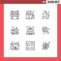 ensemble moderne de 9 contours et symboles tels que le camp d'été valentine bus way science éléments de conception vectoriels modifiables vecteur