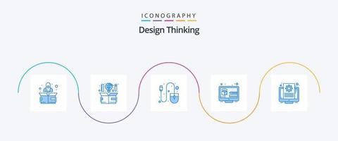 pack d'icônes design thinking bleu 5, y compris le fichier. pensée. ordinateur. numérique. créatif vecteur