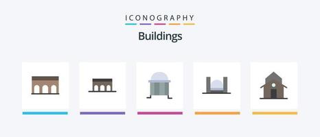bâtiments plat 5 pack d'icônes comprenant la maison. bâtiment. colonne. rivière. port. conception d'icônes créatives vecteur