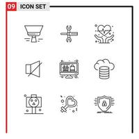 ensemble moderne de 9 contours pictogramme d'outils silencieux d'ordinateur hors éléments de conception vectoriels modifiables pour la santé cardiaque vecteur