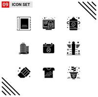 ensemble de 9 symboles d'icônes d'interface utilisateur modernes signes pour calendrier bureau vérifier skyscaper infantile éléments de conception vectoriels modifiables vecteur