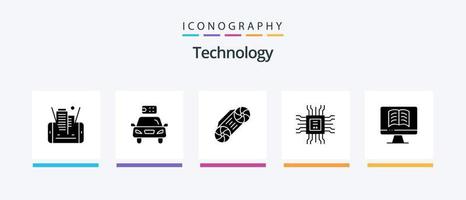 pack d'icônes glyphe technologique 5 comprenant un livre. technologie. pouvoir. apprentissage. livre. conception d'icônes créatives vecteur