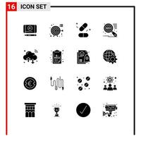 pack de glyphes solides de 16 symboles universels de pilules internet iot cloud seo éléments de conception vectoriels modifiables vecteur