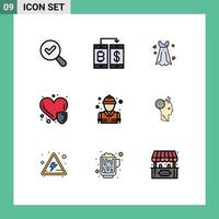 ensemble de 9 symboles d'icônes d'interface utilisateur modernes signes pour l'assurance incendie robe maladie cardiaque soins de santé éléments de conception vectoriels modifiables vecteur