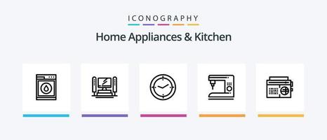 appareils électroménagers et pack d'icônes de la ligne de cuisine 5, y compris la musique. Galerie. ampoule. canapé. grumeau. conception d'icônes créatives vecteur