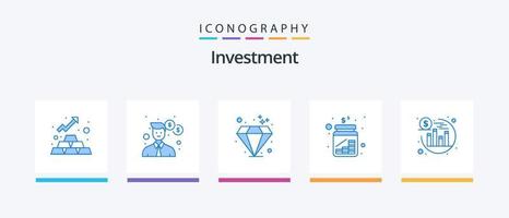 pack d'icônes d'investissement bleu 5, y compris le retour. des économies. diamant. argent. pièces de monnaie. conception d'icônes créatives vecteur