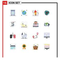 pictogramme ensemble de 16 couleurs plates simples de concept business globe complexité fête pack modifiable d'éléments de conception de vecteur créatif