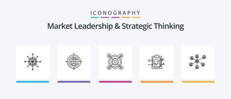 leadership sur le marché et pack d'icônes de la ligne 5 de réflexion stratégique, y compris la cible. dard. transfert. conseil. sûr. conception d'icônes créatives vecteur
