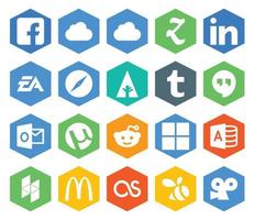 pack de 20 icônes de médias sociaux, y compris houzz microsoft browser reddit outlook vecteur