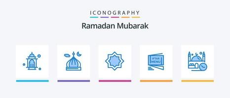 pack d'icônes bleu ramadan 5, y compris masjid. temps. étoile. rapide. Ramadan. conception d'icônes créatives vecteur