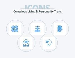 vie consciente et traits de personnalité pack d'icônes bleues 5 conception d'icônes. critique. choix. puzzle. personne. humain vecteur
