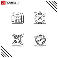 pack d'icônes vectorielles stock de 4 signes et symboles de ligne pour les éléments de conception vectorielle modifiables de bouclier de navigation de plan d'emblème d'entreprise vecteur