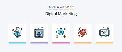 ligne de marketing numérique remplie de 5 packs d'icônes comprenant un diagramme. en ligne. étiqueter. marque. conception d'icônes créatives vecteur