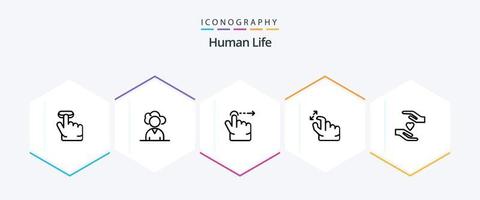 pack d'icônes humaines de 25 lignes comprenant. aimer. glisser. mains. Zoom vecteur