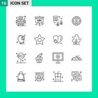 symboles d'icônes universels groupe de 16 contours modernes d'éléments de conception vectoriels modifiables de compte de directeur de production finance d'entreprise vecteur