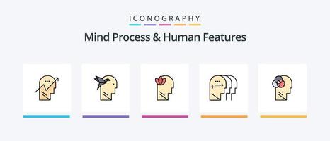 processus mental et ligne de caractéristiques humaines remplies de 5 icônes, y compris l'esprit. globe. échec. entreprise. esprit. conception d'icônes créatives vecteur