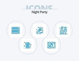pack d'icônes bleues de fête de nuit 5 conception d'icônes. disco. nuit. nuit. studio. microphone vecteur
