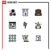 9 concept de couleur plate fillline pour les sites Web mobiles et les applications sac de développement de base développer des éléments de conception vectoriels modifiables par navigateur vecteur