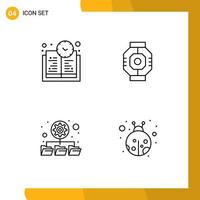 ensemble de 4 symboles d'icônes d'interface utilisateur modernes signes pour les dossiers de temps de livre module de sas éléments de conception vectoriels modifiables par les insectes vecteur