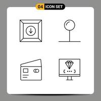 groupe de 4 couleurs plates de ligne de remplissage modernes définies pour les éléments de conception vectoriels modifiables de codage de crédit de coordonnées de paiement de boîte vecteur