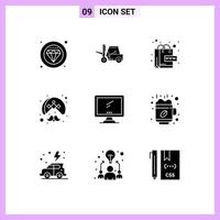 pictogramme ensemble de 9 glyphes solides simples d'ordinateur turban ecommerce personne indien éléments de conception vectoriels modifiables vecteur