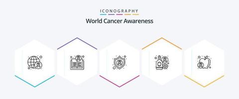 pack d'icônes de 25 lignes de sensibilisation au cancer du monde, y compris la pomme. vin. santé. boire. cancer vecteur